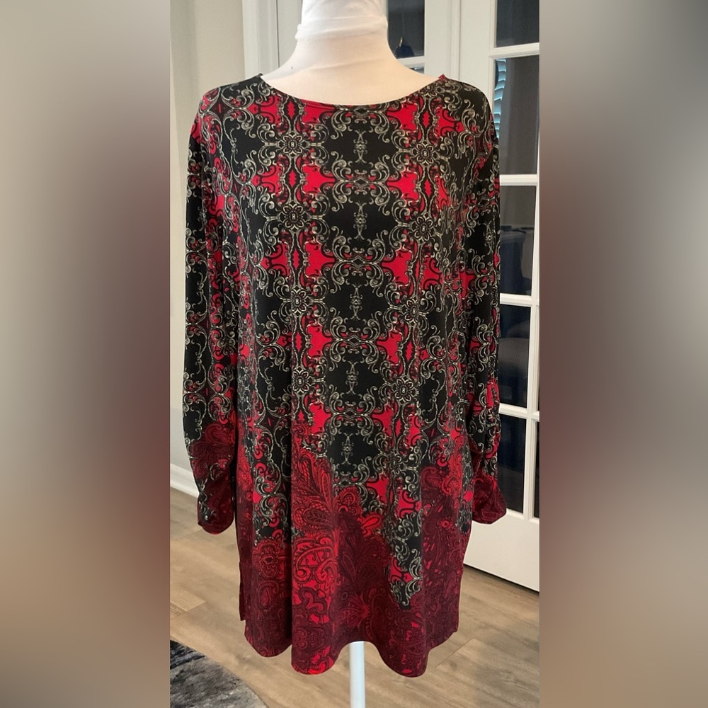 Susan Graver Liquid Knit Scroll Paisley Tunic - Size 1X